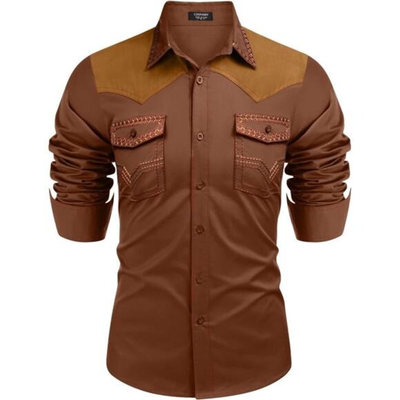 Men's Western Cowboy Shirt Coffee - Picture 1 of 5